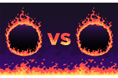 Fire versus frame. Sport challenges battle&2C; flaming VS banner and fire