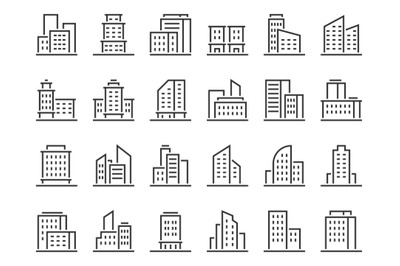 Line building icons. Hotel companies business icon, city buildings and