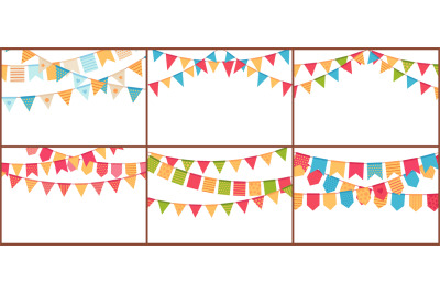 Party bunting. Birthday flags banner, color triangle flag buntings and