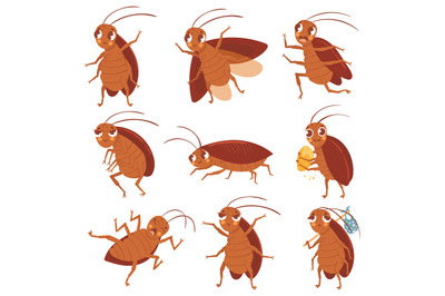 Cartoon cockroach mascot. Angry cockroaches, insect pests and bugs con