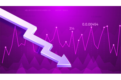 Dropping graphic arrow. Profit reduction schedule, financial debt grap