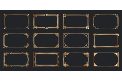 Golden ard deco frames. Vintage decorative frame, gold ornaments borde