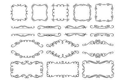 Calligraphy flourish frames. Vintage text frame decorated ornamental f