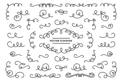 Line flourish ornament swirls. Vintage swirl lines, ornamental flouris