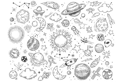 Space doodle. Astrology doodles&2C; sketch space universe planets and han