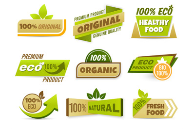 Eco label banner. Healthy food labels&2C; eco bio product and natural org