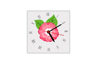 Square wall clock with pink flower