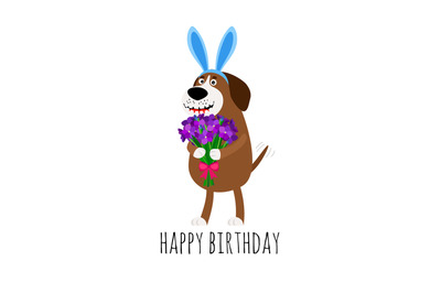 Dog with rabbit ears birthday card