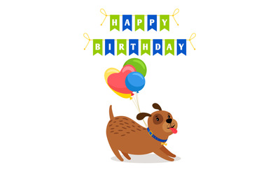 Cute dog and balloons birthday card