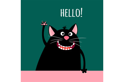 Greeting card with smiling cartoon cat