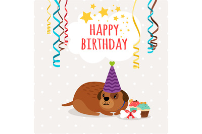 Cute dog and cupcakes birthday card