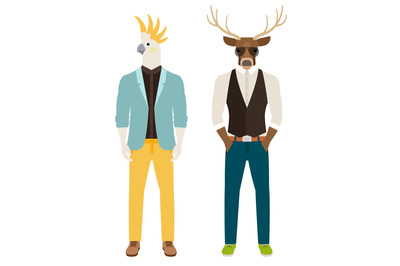 Men with parrot and deer heads