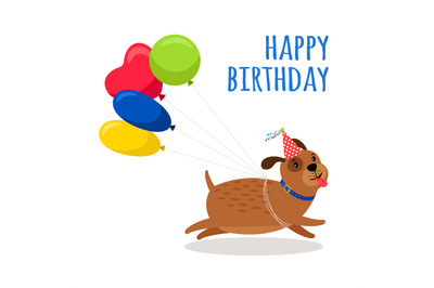 Funny dog birthday card with balloons