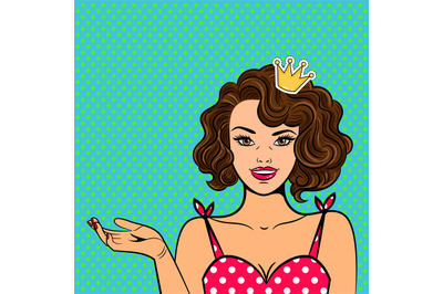 Pop art girl with crown