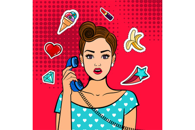 Pop art shocked girl with phone