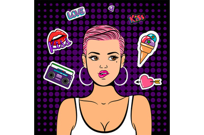 Pop art girl with stickers