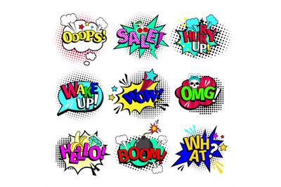 Comic book texts speech bubbles