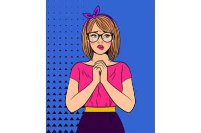 Crying pop art woman with glasses