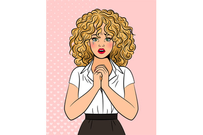 Worried crying pop art style woman