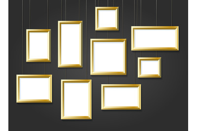 Golden Photo Picture Frames on Black Wall