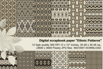 Black and Ivory Ethnic Digital Paper.