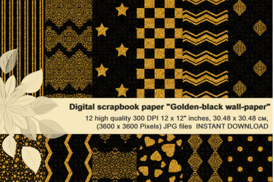Golden-Black Glitter Digital  Paper.