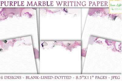 Purple Marble Printable Stationery Paper, Writing Paper, Journal Pages