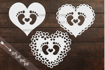 Baby Footprint Foot with heart svg dxf papercut laser cut