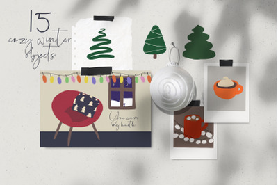 Cozy winter Christmas abstract illustrations