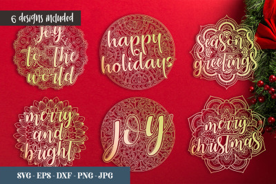 Merry Christmas Mandala Bundle - SVG, EPS, DXF, PNG, JPG