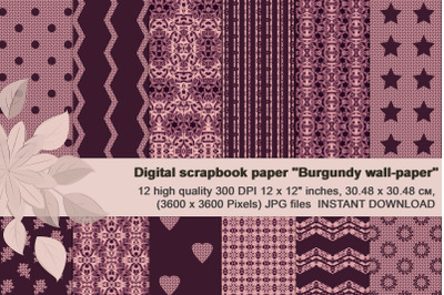 Burgundy Patterned Digital Paper