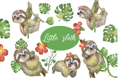 Watercolor Christmas animals clipart - Sloth Clipart - sloth clip art