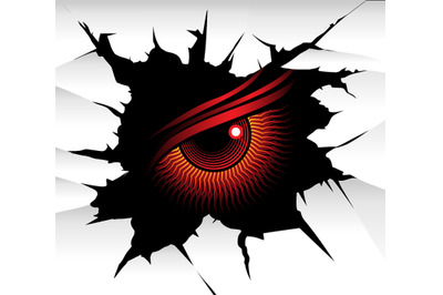 Demonic Eye Looking Through a Wall Fracture. Vector illustration.