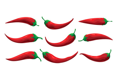 Set of Cartoon Chilly Pepper on White Backround