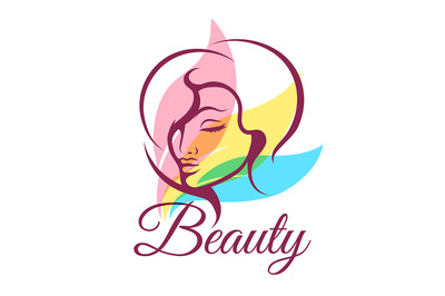 Beauty Salon Emblem with Young Woman Face. Vector illustration