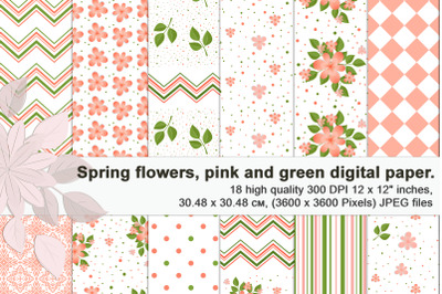 Tender spring floral patterns, Printable digital paper.