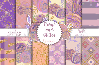 Floral Digital Papers, Roses Seamless Patterns, Flowers Scrapbooking