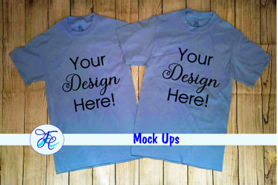 2 Blue Shirts Mock Up