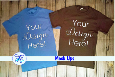 Light Blue and Tan Mock Up Shirts