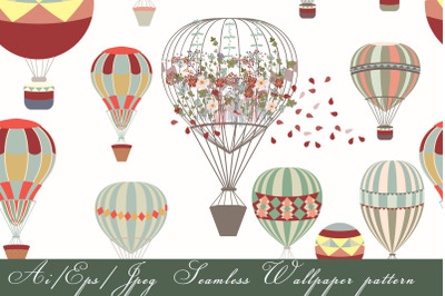 llustration with air balloons in vintage hipster style
