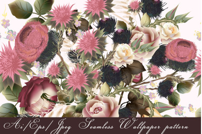 Fashion botanical pattern in retro style with roses