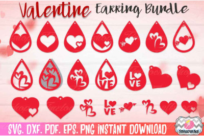 SVG, DXF, PDF, PNG, and EPS  Valentine Hearts Earring Template Bundle