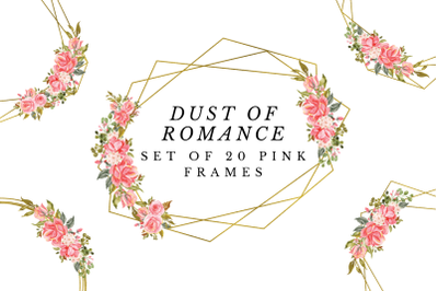 Pink Romantic Geometric Gold Frames, Floral Crystal Frames