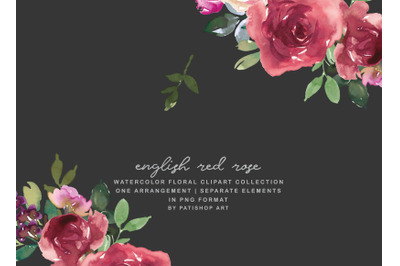 Red Rose Watercolor Floral Clipart