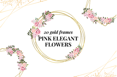 20 Gold frames with pink flowers