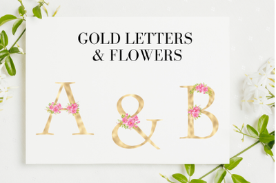 Blush florals alphabet&2C; Gold foil alphabet with flowers