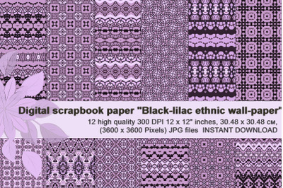 Black and Purple Ethnic, Boho  Digital  Paper.