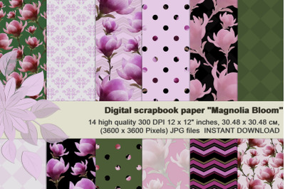 Magnolia bloom, Digital Floral Wedding paper.