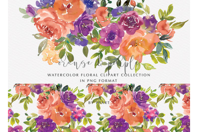 Orange and Purple Watercolor Floral Clipart Set