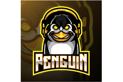 Penguin esport mascot logo design with headphones